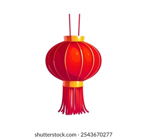 Linterna roja del festival chino de la historieta, lámpara asiática de Chinatown para celebrar el año Nuevo lunar. Lámpara decorativa tradicional de Vector en forma de esfera con borla y detalles dorados que simbolizan la buena fortuna