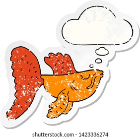 cartoon chinese fighting fish with thought bubble as a distressed worn sticker