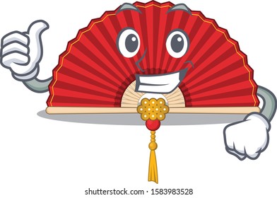 Cartoon of chinese folding fan making Thumbs up gesture