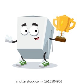 cartoon chinese food box mascot holds the number one cup on white background