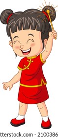 Cartoon chinese girl holding a sparklers
