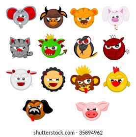 Cartoon Chinese horoscope signs isolated on white