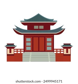 Cartoon chinese house building flat icon vector illustration