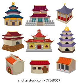 Cartoon Chinese House Icon Set