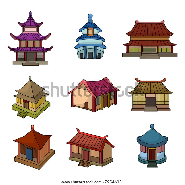 Cartoon Chinese House Icon Set Stock Vector (Royalty Free) 79546951