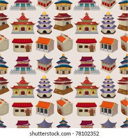 cartoon Chinese house seamless pattern