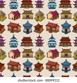 cartoon Chinese house seamless pattern