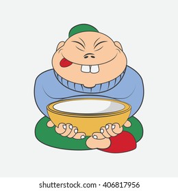 Cartoon Chinese man sitting with a plate