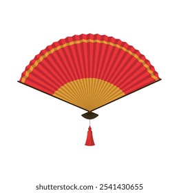 Cartoon Chinese New Year or Lunar year vector illustration. Red Asian Hand Fan Traditional Souvenir. Vector illustration of Folding Fan