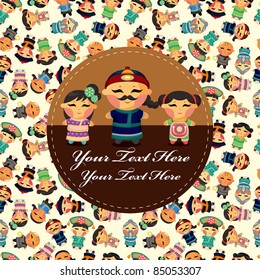 cartoon chinese people card