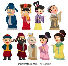 cartoon Chinese people icon set