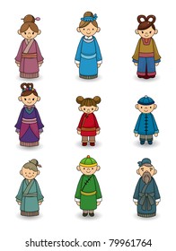 cartoon Chinese people icon set