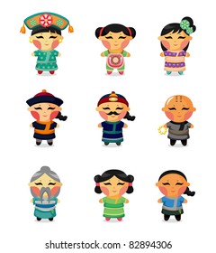 cartoon Chinese people icon set