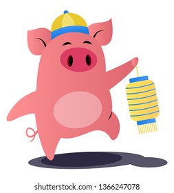 Cartoon chinese pig vector illustration on white background