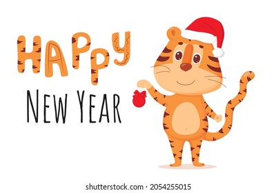 Cartoon chinese tiger. Vector illustration isolated on white background