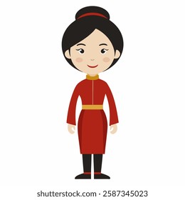 cartoon Chinese woman in traditional clothing.Suitable for children's books, sticker,t shirt design, mascot, logo. Isolated on white background. Front view. Vector illustration. 