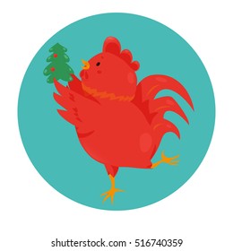 Cartoon chinese zodiac fire rooster. Vector illustration for holiday design. 2017 New year symbol. Red color. China lunar decoration. Oriental sign. Traditional cock. Crowing chicken bird.