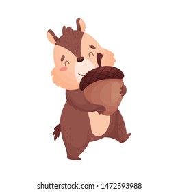 Cartoon chipmunk with an acorn. Vector illustration on white background.