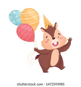 Cartoon chipmunk with balloons. Vector illustration on white background.