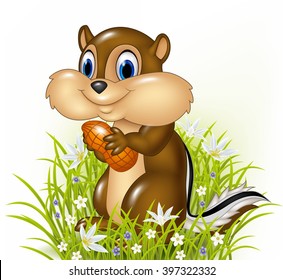 Cartoon Chipmunk Holding A Peanut