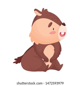 Cartoon chipmunk sitting. Vector illustration on white background.