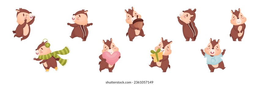 Cartoon Chipmunk with Striped Back Vector Set