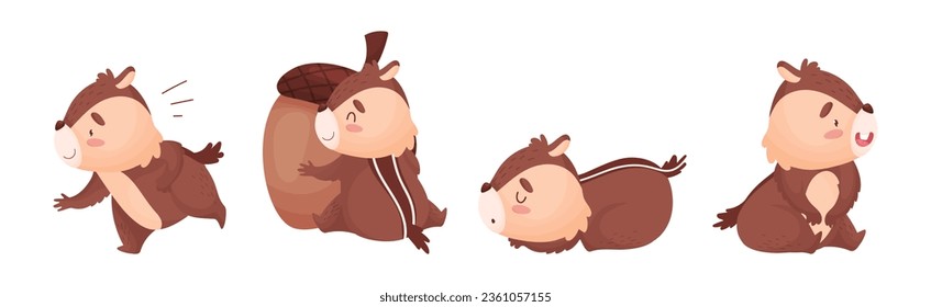 Cartoon Chipmunk with Striped Back Vector Set