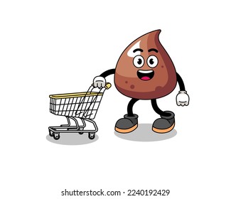 Cartoon of choco chip holding a shopping trolley , character design