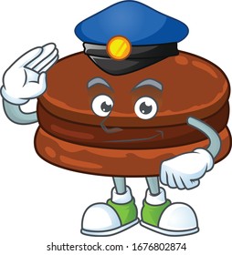 A cartoon of chocolate alfajor dressed as a Police officer