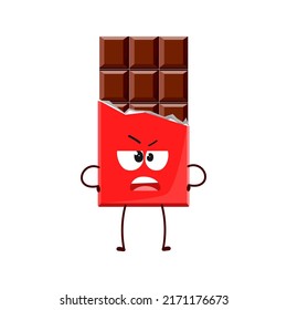 Cartoon chocolate with anger emotion. Vector symbol highlighted on a white background for a mascot, books, postcards and much more.