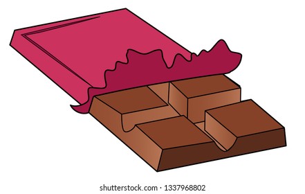 Cartoon chocolate bar in the package, with a thick stroke. Styling childrens drawings on white background