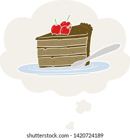 tarta de chocolate con burbuja de pensamiento en estilo retro
