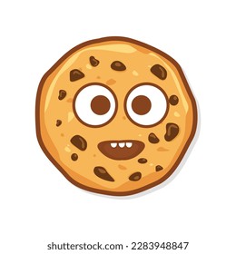 cartoon chocolate chip cookie character with funny face. Cookie mascot vector illustration
