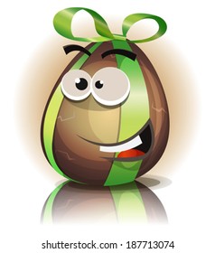 Cartoon Chocolate Easter Egg Character/ Illustration of a funny cartoon appetizing happy easter egg character, for spring april and march season holidays