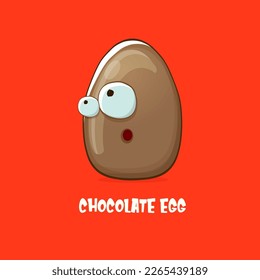Personajes de dibujos animados sobre huevo de pascua de chocolate con dibujos animados aislados sobre fondo rojo. Mi nombre es ilustración del concepto de vector de huevo. funky chocolate dulce, personaje de huevo de pascua con ojos y boca