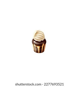 Cartoon chocolate ice cream in a waffle cup on a white background. Vector illustration