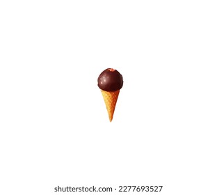 Cartoon chocolate ice cream in a waffle cup on a white background. Vector illustration