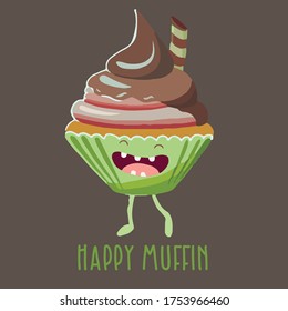 Cartoon chocolate muffin vector illustration cake cupcake 