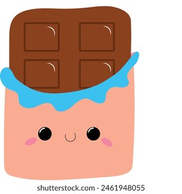 Cartoon chocolate piece with cute face. World Chocolate day. Can be used for stationery, menu, kindergarten.