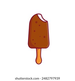 Paleta de chocolate de dibujos animados. Helado mordido