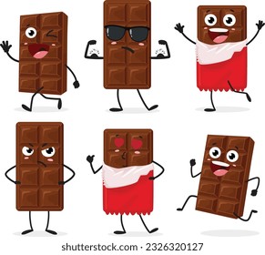 Chocolate de dibujos animados, juego de caracteres Cute, aislado en fondo blanco