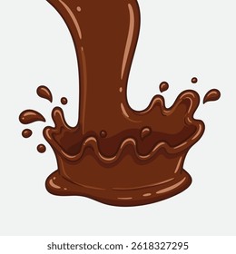 Cartoon Chocolate Splash Sweet Cocoa Pouring Illustration on White Background