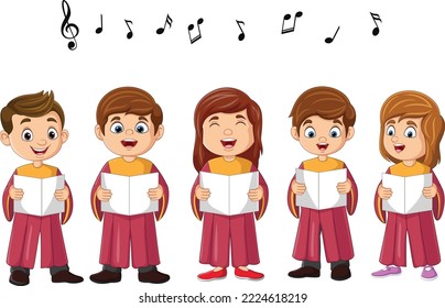 Cartoon choir children singing a song