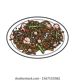 Cartoon Chow Mein Chinese Noodle Illustration