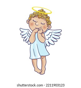 Cartoon Christmas angel boy. Vector Illustration