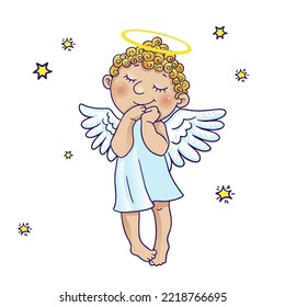 Cartoon Christmas angel boy. Vector Illustration