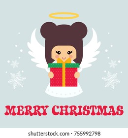 cartoon christmas angel with gift vector