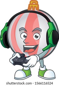 Cartoon christmas ball isolated with character bring gaming