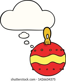 cartoon christmas bauble with thought bubble