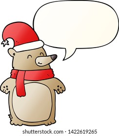 cartoon christmas bear with speech bubble in smooth gradient style